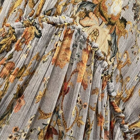 Auth Zimmermann Blue Floral Print Crinkled Chiffon Ruffled Drawstring Dress XS - Picture 8 of 10